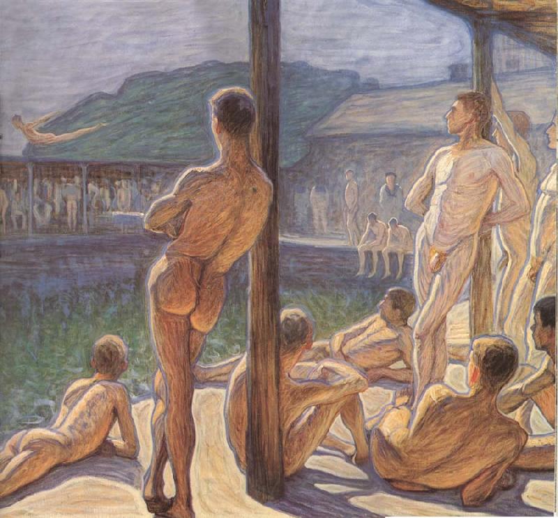 Eugene Jansson in navy bathing hut oil painting image